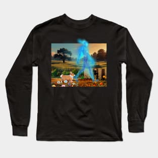 Corgi With Ghost Apparition Long Sleeve T-Shirt